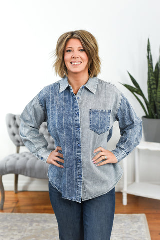 Malika Mixed Striped Denim Oversized Shirt