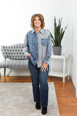 Malika Mixed Striped Denim Oversized Shirt