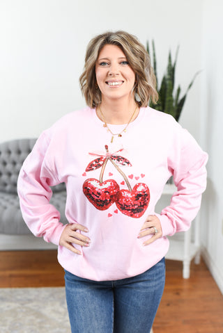 Valentine Sequin Cherry Pullover Sweatshirt (MADE TO ORDER)