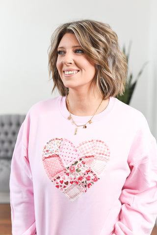 Valentine Patchwork Heart Pullover Sweatshirt (MADE TO ORDER)