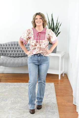 Renee Bell Sleeve Printed Blouse Top