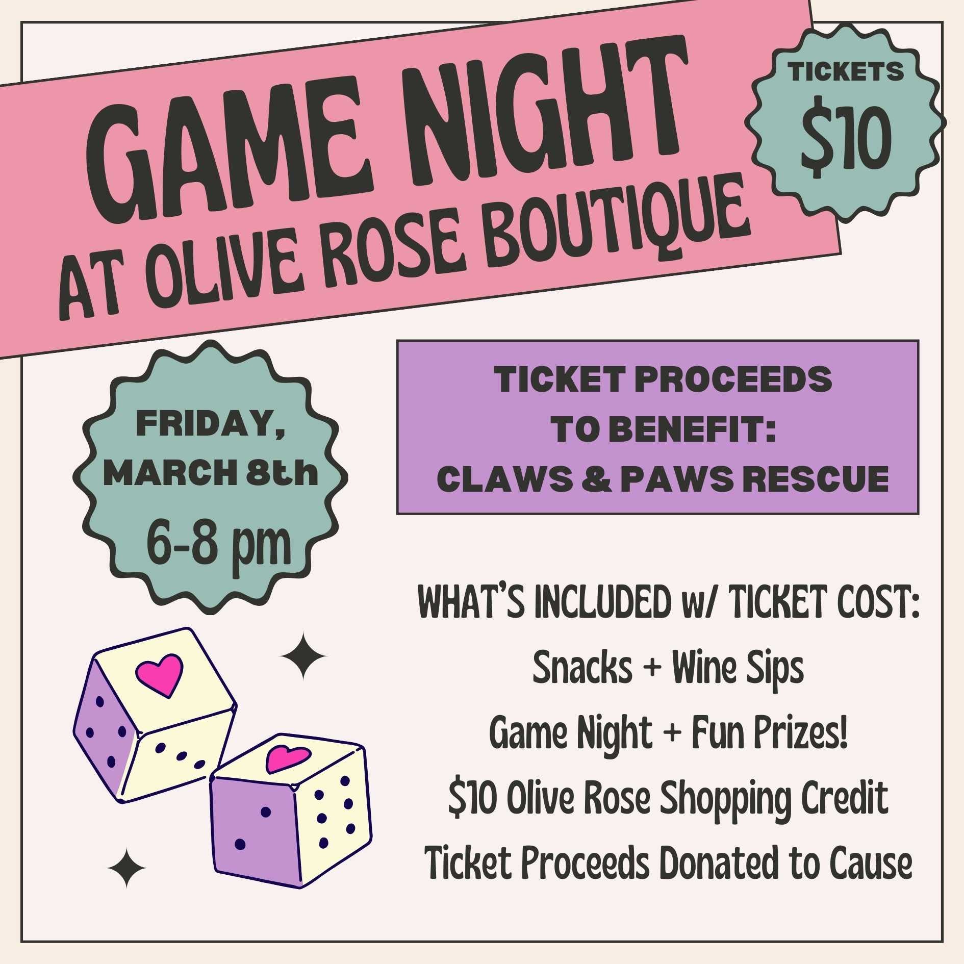 GAME NIGHT - March 8th 6-8pm