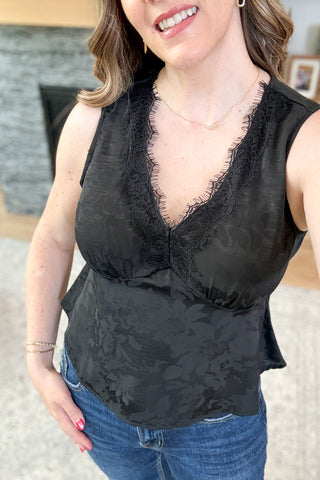 Penellope Satin Lace Trim Sleeveless Top