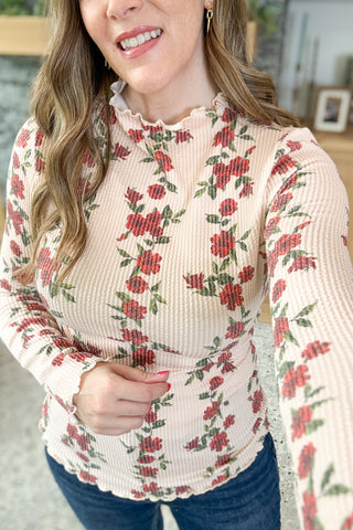 Rustic Floral Mock Neck Knit Top
