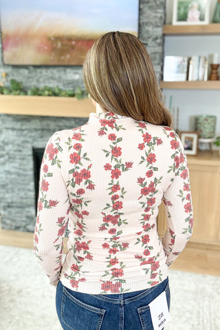 Rustic Floral Mock Neck Knit Top