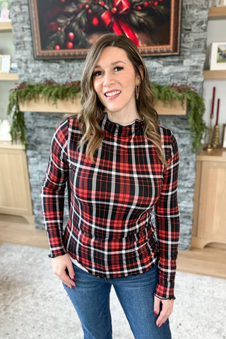 Candy Cane Plaid Mock Neck Top FINAL SALE