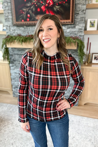 Candy Cane Plaid Mock Neck Top FINAL SALE
