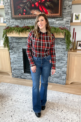 Candy Cane Plaid Mock Neck Top FINAL SALE