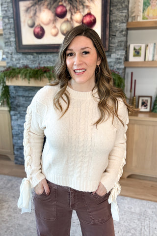 Elsa Lace Up Sleeve Cable Knit Sweater