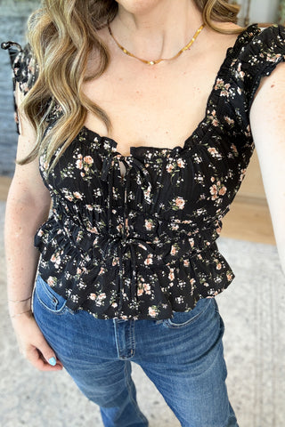 Forest Honey Floral Ruffle Top
