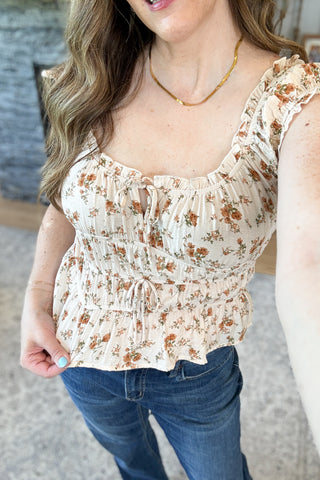 Forest Honey Floral Ruffle Top