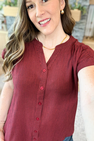 Maroon Bay Pinstripe Button Down Shirt