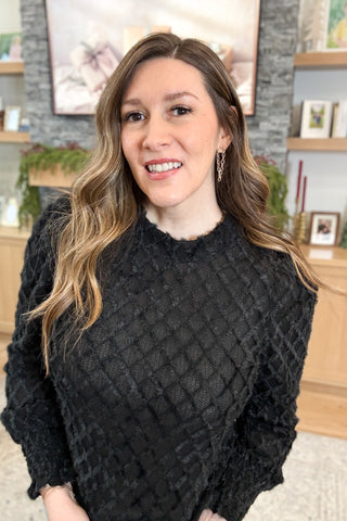Estelle Fuzzy Grid Mock Neck Top FINAL SALE