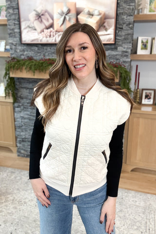 Quincy Quilted Jersey Knit Zip Up Vest