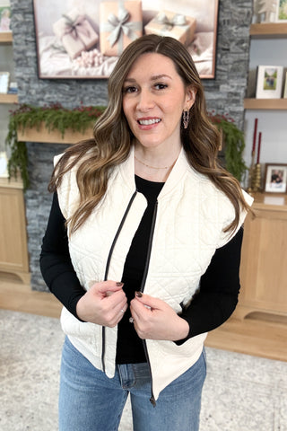 Quincy Quilted Jersey Knit Zip Up Vest