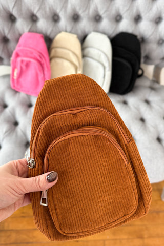 Corduroy Vintage Double Pocket Crossbody Sling Bag DOORBUSTER FINAL SALE