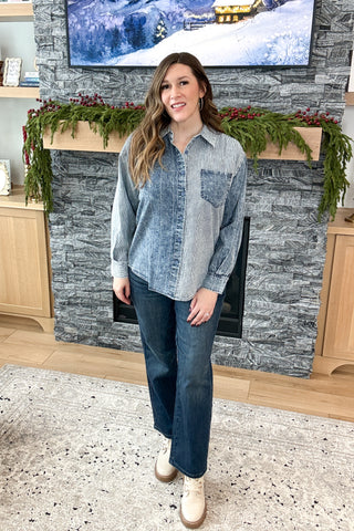 Malika Mixed Striped Denim Oversized Shirt
