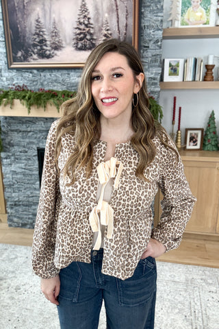 Janet Tie Front Animal Print Cardigan