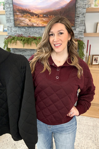 Britney Quilted Snap Pullover Sweatshirt