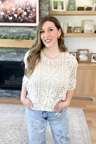 Minka Floral Crochet Open Knit Top