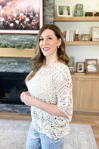 Minka Floral Crochet Open Knit Top