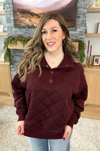 Britney Quilted Snap Pullover Sweatshirt