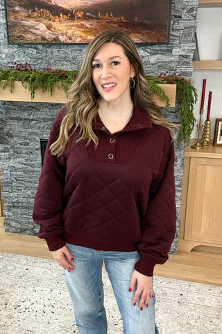 Britney Quilted Snap Pullover Sweatshirt