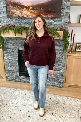 Britney Quilted Snap Pullover Sweatshirt