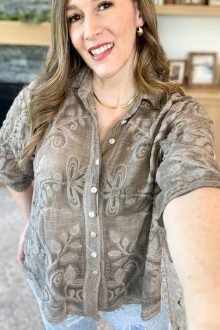 Daydreamer Boho Embroidered Button Down Top