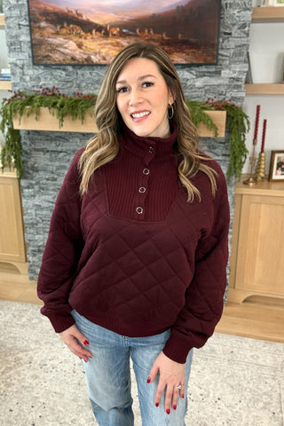 Britney Quilted Snap Pullover Sweatshirt