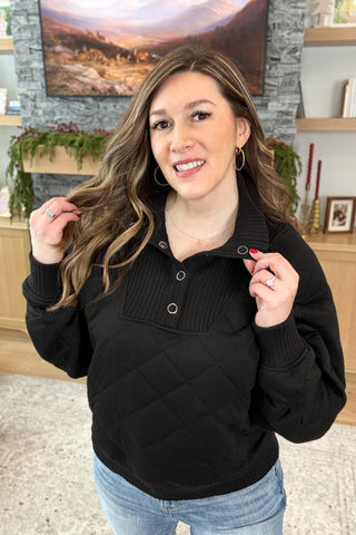 Britney Quilted Snap Pullover Sweatshirt