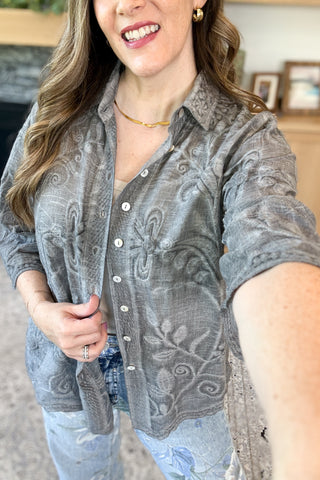 Daydreamer Boho Embroidered Button Down Top
