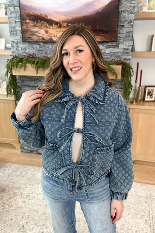 Aimey Quilted Bow Tie Jean Jacket