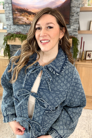 Aimey Quilted Bow Tie Jean Jacket