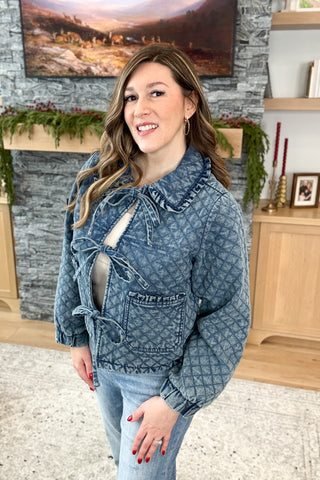 Aimey Quilted Bow Tie Jean Jacket