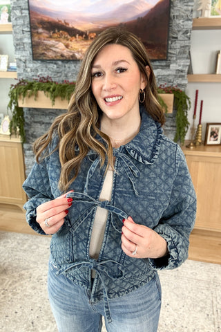 Aimey Quilted Bow Tie Jean Jacket