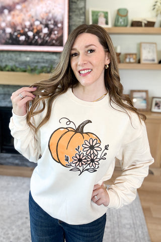 Pumpkin and Flowers Pullover Sweatshirt