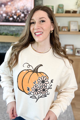 Pumpkin and Flowers Pullover Sweatshirt