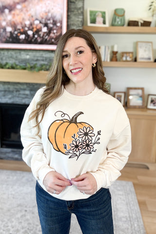 Pumpkin and Flowers Pullover Sweatshirt