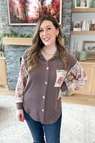 Java Rose Mixed Media Button Down Shacket
