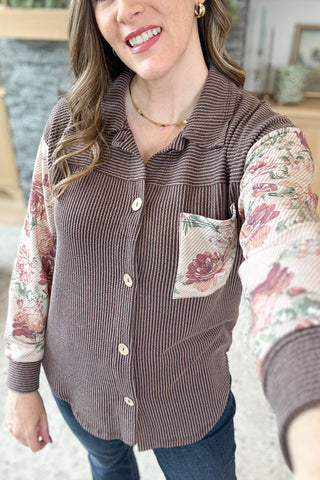 Java Rose Mixed Media Button Down Shacket