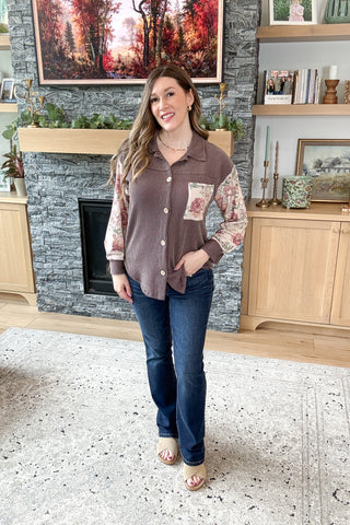Java Rose Mixed Media Button Down Shacket