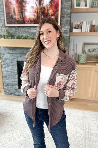 Java Rose Mixed Media Button Down Shacket