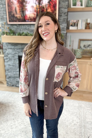 Java Rose Mixed Media Button Down Shacket