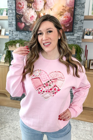 Valentine Patchwork Heart Pullover Sweatshirt (MADE TO ORDER)