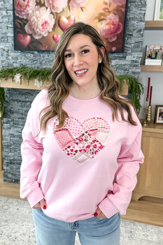 Valentine Patchwork Heart Pullover Sweatshirt (MADE TO ORDER)