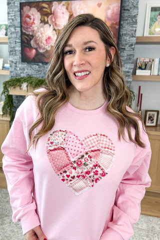 Valentine Patchwork Heart Pullover Sweatshirt (MADE TO ORDER)