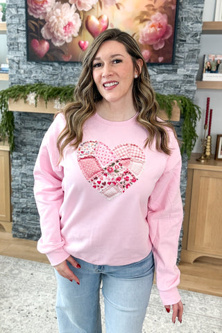Valentine Patchwork Heart Pullover Sweatshirt (MADE TO ORDER)