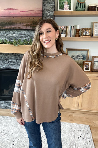 Daphne Oversized Plaid Contrast Thermal Knit Top