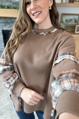 Daphne Oversized Plaid Contrast Thermal Knit Top